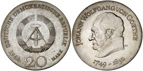 1969. Alemania Oriental. 20 marcos. (Kr. 25). 20,89 g. AG. Rara. S/C.