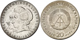1971. Alemania Oriental. 20 marcos. (Kr. 32). 21,03 g. AG. Escasa. S/C.