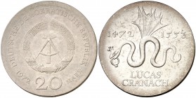 1972. Alemania Oriental. 20 marcos. (Kr. 41). 20,96 g. AG. Escasa. S/C-.