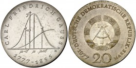 1977. Alemania Oriental. 20 marcos. (Kr. 66). 21,02 g. AG. Muy escasa. EBC.
