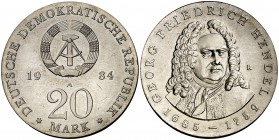 1984. Alemania Oriental. A (Berlín). 20 marcos. (Kr. 100). 20,89 g. AG. Rara. S/C-.