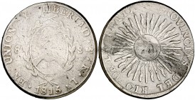 1815. Argentina. Provincias del Río de la Plata. Potosí. FL. 8 soles. (Kr. 15). 26,14 g. AG. Dos soldaduras en anverso. (BC+).