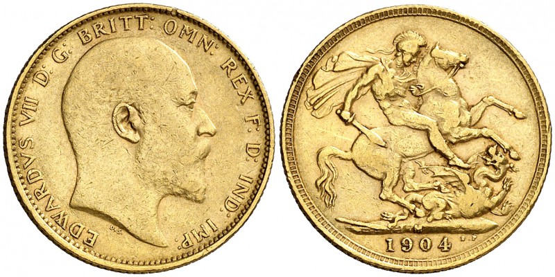 1904. Australia. Eduardo VII. M (Melbourne). 1 libra. (Fr. 33). 7,95 g. AU. MBC.