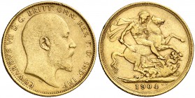 1904. Australia. Eduardo VII. M (Melbourne). 1 libra. (Fr. 33). 7,95 g. AU. MBC.