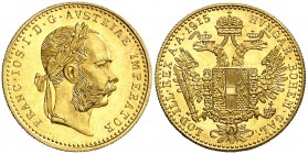 1915. Austria. Francisco José I. 1 ducado. (Fr. 494) (Kr. 2267). 3,49 g. AU. Reacuñación. S/C.