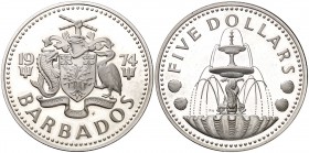 1974. Barbados. 5 dólares. (Kr. 16a). 31,79 g. AG. S/C.