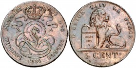 1834. Bélgica. Leopoldo I. 5 céntimos. (Kr. 5.1). 10,04 g. CU. Golpecitos. MBC+.