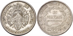 1870. Bolivia. Potosí. ER. 1 boliviano. (Kr. 155.3). 24,80 g. AG. Golpecito. (EBC).