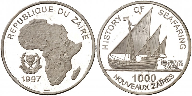 1997. Zaire. 1000 nuevos zaires. (Kr. 24). 29,90 g. AG. Historia de la Navegació...