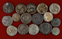 Lote de 14 ases y 2 semis de Iltircescen (en el Solsonés). Total 16 monedas. BC-/MBC-.