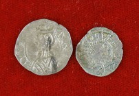 Lote de 1 óbolo y 1 dinero de Aragón de Jaume I (1213-1276). BC+/MBC-.