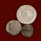 Ferran II (1479-1516). Barcelona. 1/4, 1/2 y 1 croat. Lote de 1/4, 1/2 y 1 croat de Barcelona de Ferran II (1479-1516). Total 3 monedas. BC/MBC-.