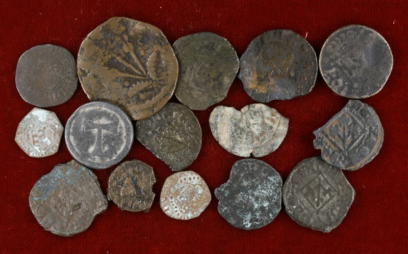Lote de 14 monedas locales catalanas, se incluye un plomo de Mallorca. RC/MBC-.