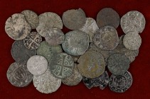 Lote de 26 monedas medievales de la corona catalano-aragonesa, todas diferentes. A examinar. BC-/MBC-.