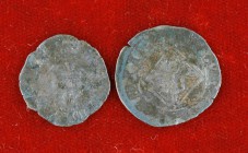 Lote de 2 blancas de rombo de Burgos y Sevilla de Enrique IV (1454-1474). BC/MBC-.