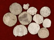 Lote de 11 monedas medievales francesas, cuatro con cospel faltado. A examinar. BC-/MBC+.