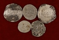 Reyes Católicos. Lote de 5 monedas de diferentes valores en plata. A examinar. BC-/BC+.