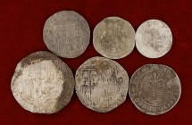 Reyes Católicos. 1/2, 1 (tres), 2 y 4 reales. Lote de 6 monedas. A examinar. BC-/MBC-.