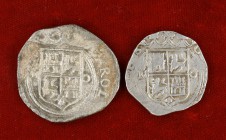 Juana y Carlos. México. 2 y 4 reales. Lote de 2 monedas. A examinar. BC/BC+.