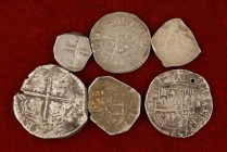 Lote de 6 monedas de los Austrias con valor: 1/2 (dos), 1 (tres) y 2 reales. A examinar. BC/BC+.
