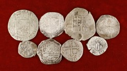 Lote de 8 monedas de los Austrias, en plata, de diferentes valores. A examinar. BC-/BC+.