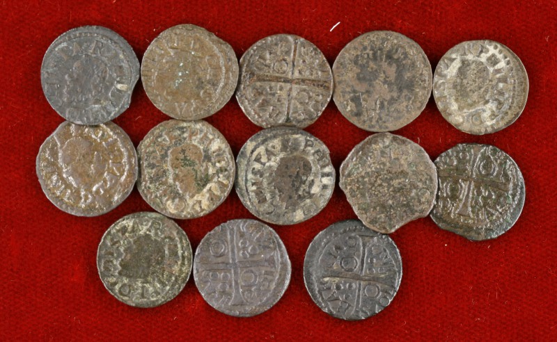 Lote de 13 diners de Barcelona, de Felipe III y IV, distintas fechas. A examinar...