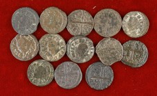 Lote de 13 diners de Barcelona, de Felipe III y IV, distintas fechas. A examinar. BC/MBC-.