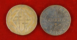 1810. Catalunya Napoleónica. Barcelona. 4 cuartos. Lote de 2 monedas, letras C distintas. A examinar. BC+/MBC-.