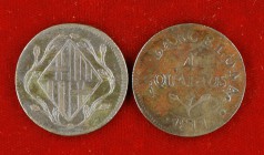 1811. Catalunya Napoleónica. Barcelona. 4 cuartos. (Cal. 73). Lote de 2 monedas, con y sin punto después de la fecha. A examinar. MBC.