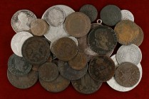 Fernando VII. Lote de 31 monedas, once en plata: (1/2 (dos), 1 (dos), 2 (tres), 4 y 8 reales (tres)), todas diferentes, con alguna variante. A examina...