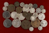 Isabel II. Lote de 30 monedas, diecinueve en plata. A examinar. MC/MBC-.
