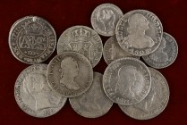 Carlos III, Pretendiente a Isabel II. Lote de 11 monedas españolas de plata de 1 real a 10 reales. A examinar. MC/BC+.