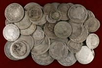 Felipe V a Isabel II. Lote de 60 monedas, en plata, de diferentes valores. A examinar. RC/MBC.