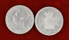 1900 y 1904. Alfonso XIII. SMV. 50 céntimos. Lote de 2 monedas. A examinar. BC/BC+.