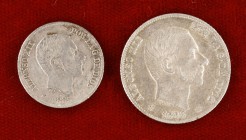 1885. Alfonso XII. Manila. 10 y 20 centavos. Lote de 2 monedas. A examinar. MBC/MBC+.