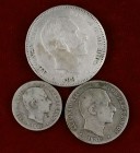 1881. Alfonso XII. Manila. 10, 20 y 50 centavos. Lote de 3 monedas. A examinar. BC/MBC.