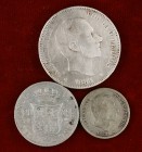 1883. Alfonso XII. Manila. 10, 20 y 50 centavos. Lote de 3 monedas. A examinar. BC/MBC-.