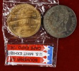 Lote formado por 5 pesetas de Amadeo I y una medalla de Estados Unidos en bronce. A examinar. BC/S/C.