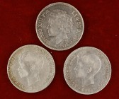 1894 y 1896. Alfonso XIII. 5 pesetas. Lote de 3 monedas. A examinar. BC/BC+.