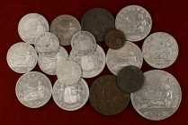 1869 a 1875. Gobierno Provisional y I República. 1, 2, 5, 10, 50 céntimos (tres), 1 (cuatro), 2 (seis) y 5 pesetas. Lote de 18 monedas, todas diferent...