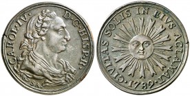 1789. Carlos IV. Écija. Medalla de proclamación. (Ha. 30 var. por metal) (V. 80) (V.Q. 13092 var. por metal). 7,55 g. 21 mm. Bronce. Firmado: SA. MBC+...