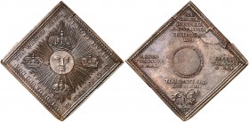 1706. Carlos III, Pretendiente. Medalla. (V.Q. 14013 var. por metal) (Cru.Medalles 157a). 11,57g. 40x39 mm. Cuadrado. Cobre. Grabador: GFN (firma de N...