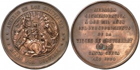 1880. Medalla Conmemorativa a los 1000 años del descubrimiento de la Virgen de Montserrat en la Santa Cueva. (Cru.Medalles 678a). 74,03 g. 55 mm. Bron...
