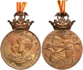 1888. Barcelona Exposición Universal. (V. 857) (Cru.Medalles 760a). 62,16 g. 50 mm. Bronce. Firmado: J. Sola, E. Arnau y Castells. Corona articulada e...
