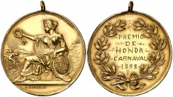 1898. Barcelona. Premio de Honor Carnaval. (Cru.Medalles 895 var. por metal). 12,53 g. 30 mm. Bronce dorado. Grabador: J. Roses Gº. Con anilla. Golpec...