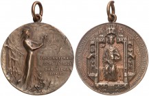 1908. Barcelona. Cinquantenari dels Jocs Florals. (Cru.Medalles 1055a). 12,94 g. 30 mm. Bronce. Con anilla. Escasa. EBC.
