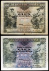 1906. 100 pesetas. (Ed. B97 y B97a). 30 de junio. 2 billetes, sin serie y serie C. BC/MBC.
