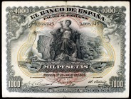 1907. 1000 pesetas. (Ed. B106). 15 de julio. Dobleces y mínimas roturas. Raro. MBC-.