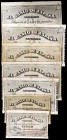 1936. Santander. 5, 10, 25, 50 (dos) y 100 (dos) pesetas. (Ed. C26c, C27d, C28e, C29d, C29e, C30d y C30e). 1 de noviembre. 7 billetes, una serie compl...