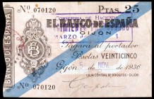 1936. Gijón. 25 pesetas. (Ed. C33). 5 de noviembre. MBC.